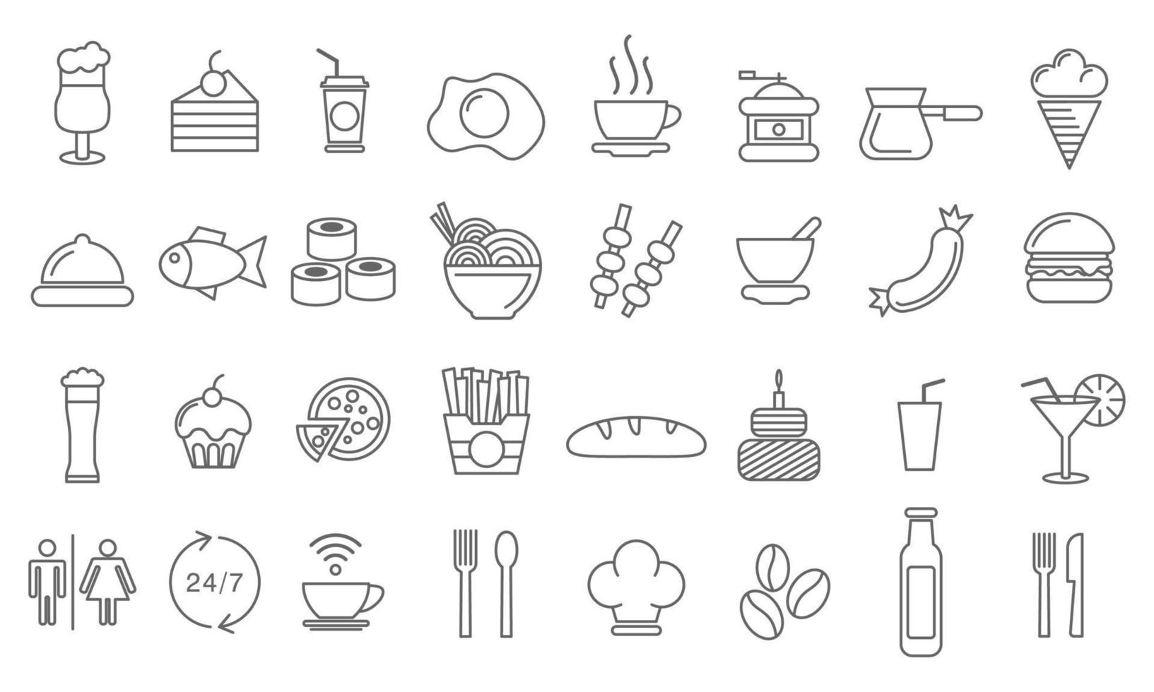Food and Drink Icon set Bundle in line style. Food icon collection.Vector illustration vector