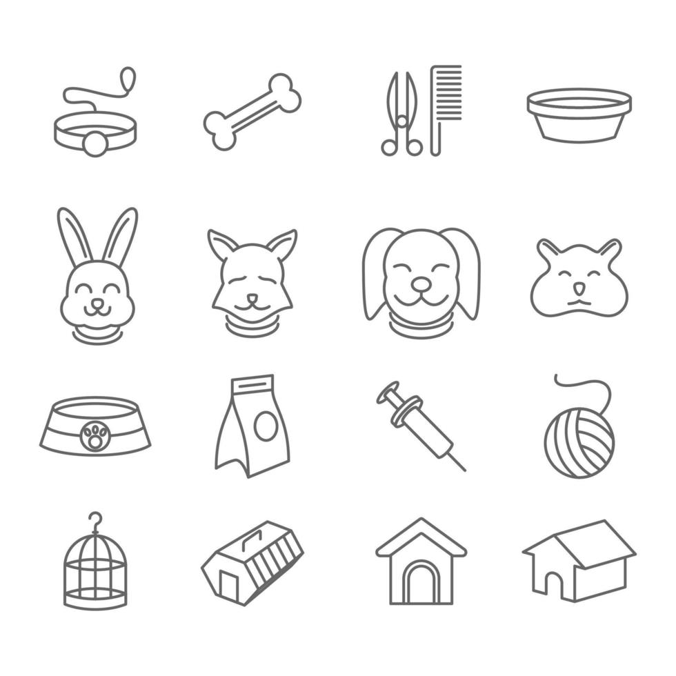 mascotas línea íconos colocar. perro Conejo gato y hámster icono. mascota tienda vector plano línea icono ilustraciones colocar.