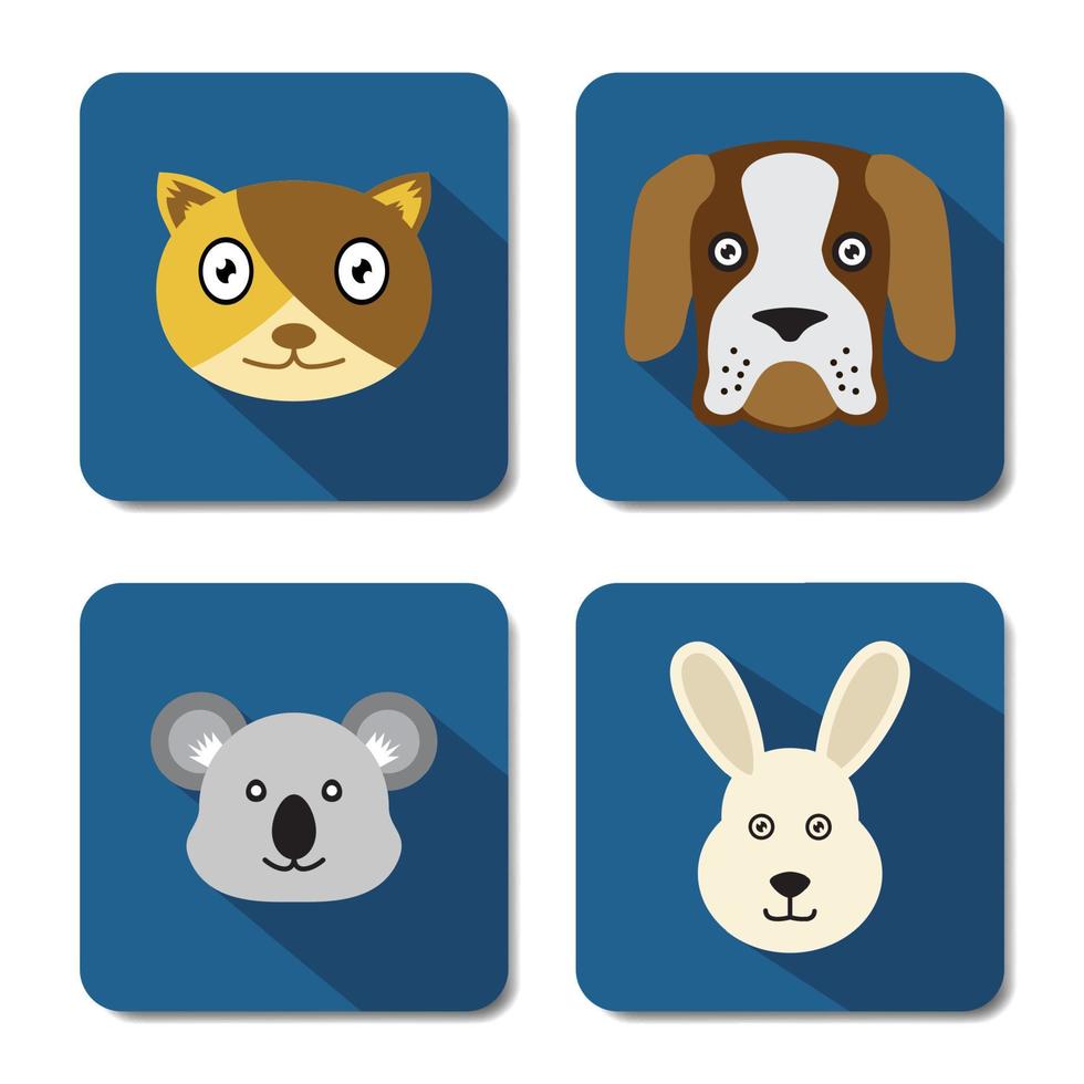 Cat, Dog, Koala, Rabbit Head Character in Flat Design Style. Animal Bundle Character Set Design. vector