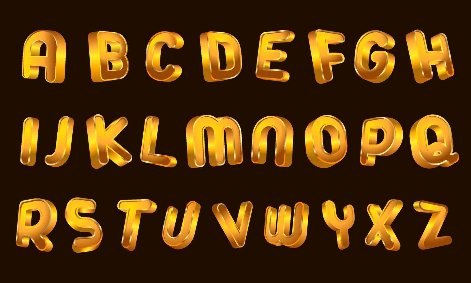 Set of gold isolated alphabet letters. Bright metallic 3D, realistic vector illustration