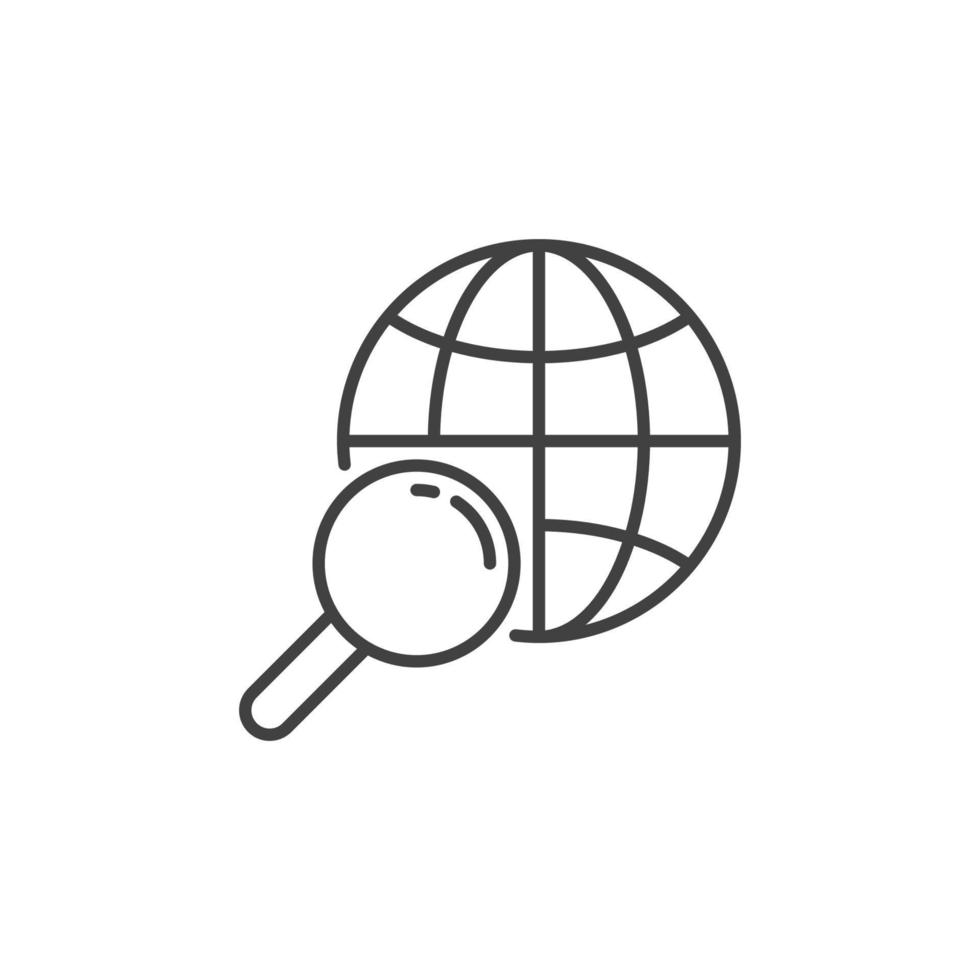 Globe with Magnifier vector concept line icon or sign