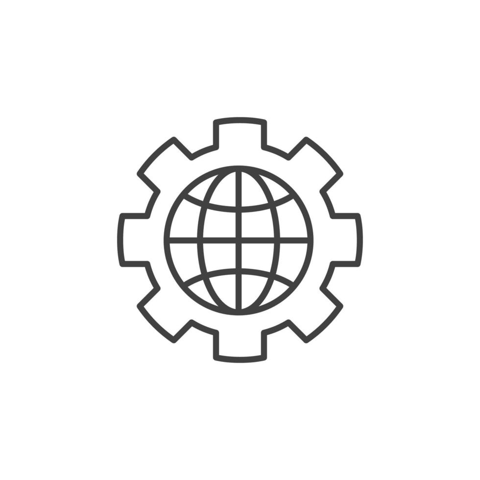 Globe inside Gear vector concept outline icon or sign