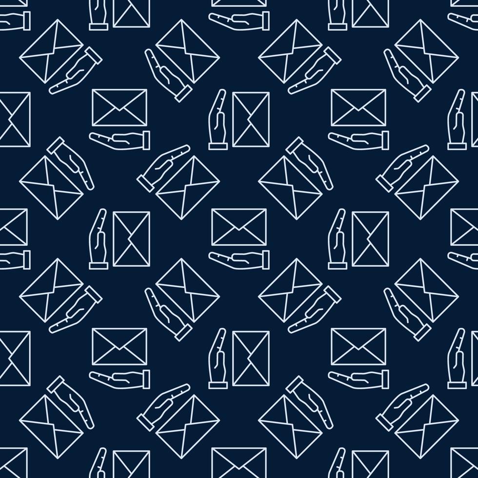 Hand and Envelope vector concept line dark seamless pattern
