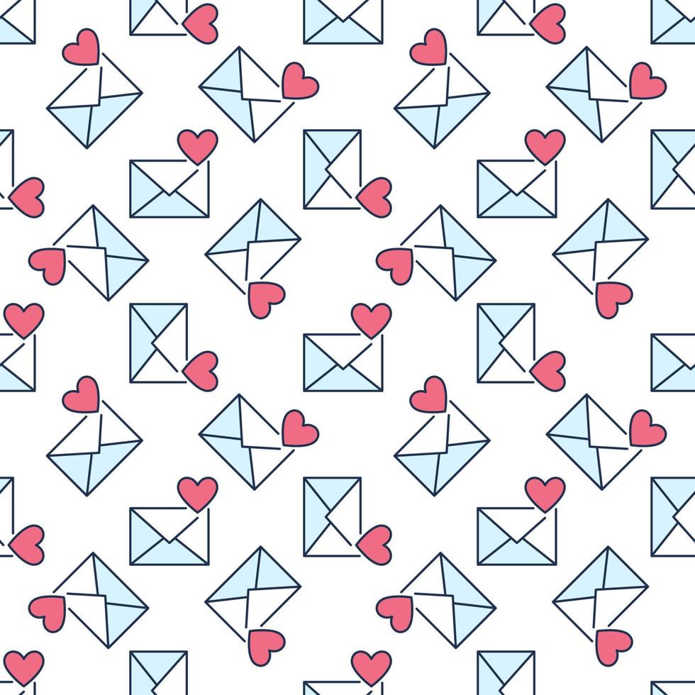 Heart on Envelope vector colored seamless pattern or background