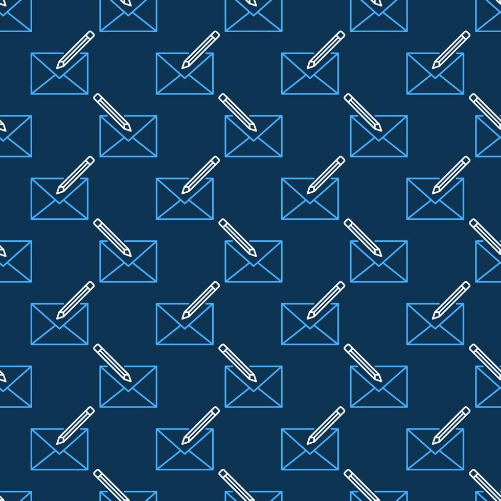 Pencil with Envelope vector blue line seamless pattern