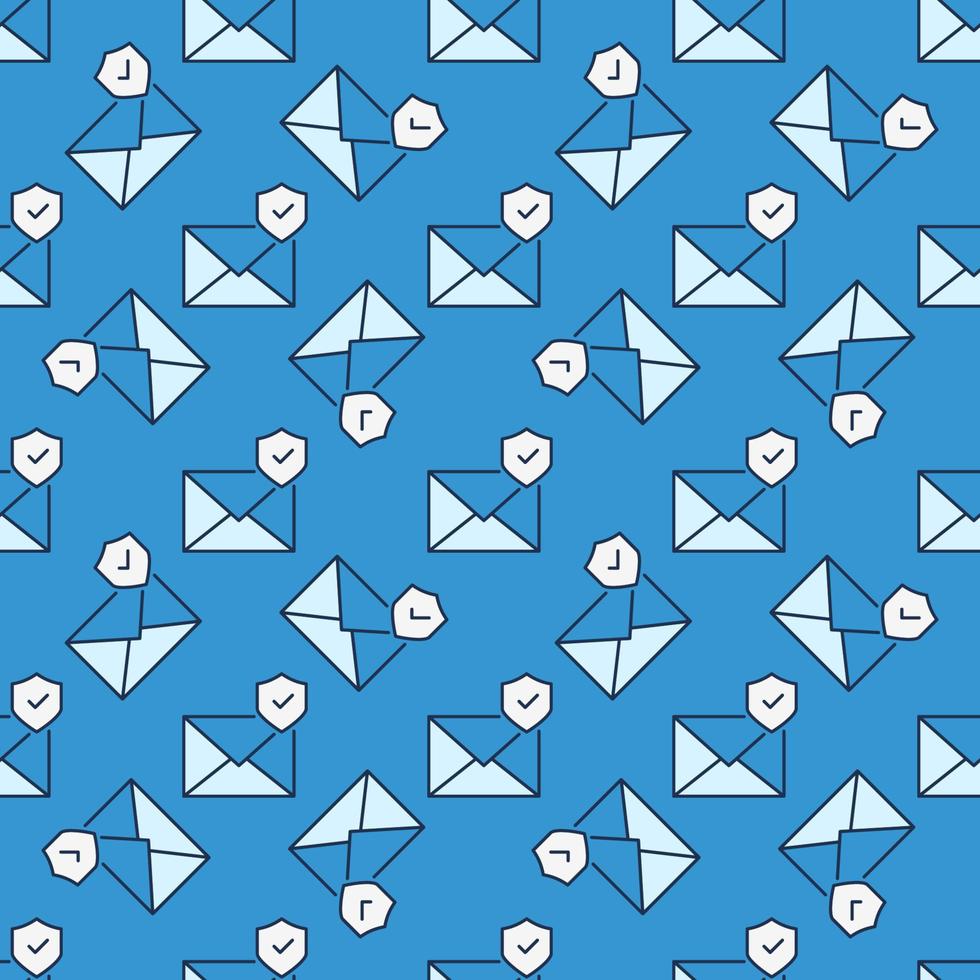 Shield and Envelope vector Email Protection blue seamless pattern