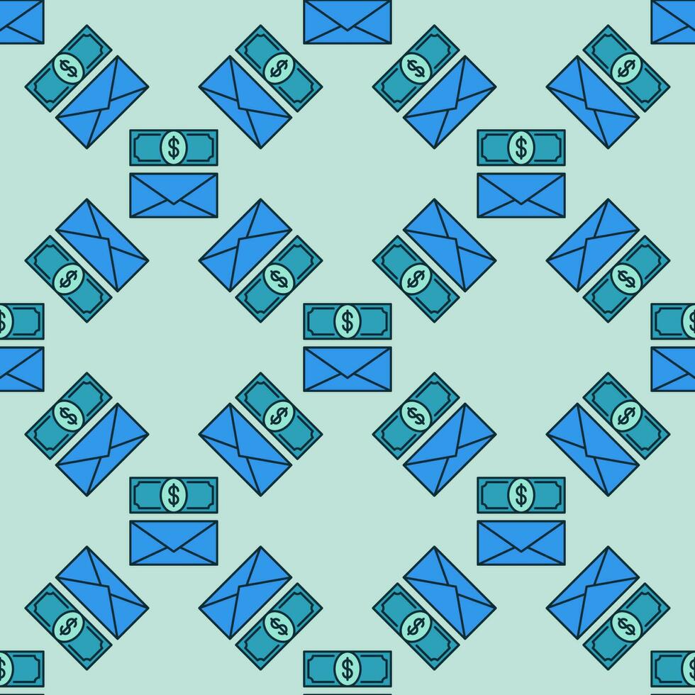 Envelope and Dollar Banknote vector colored seamless pattern