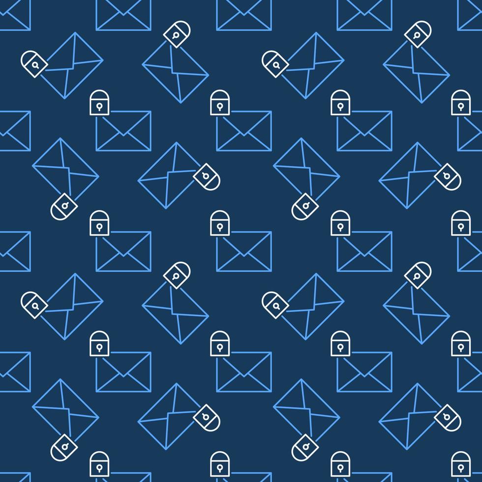 Envelope with Close Padlock vector blue line seamless pattern