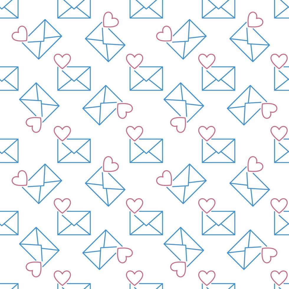 Envelope with Heart vector line seamless pattern or background