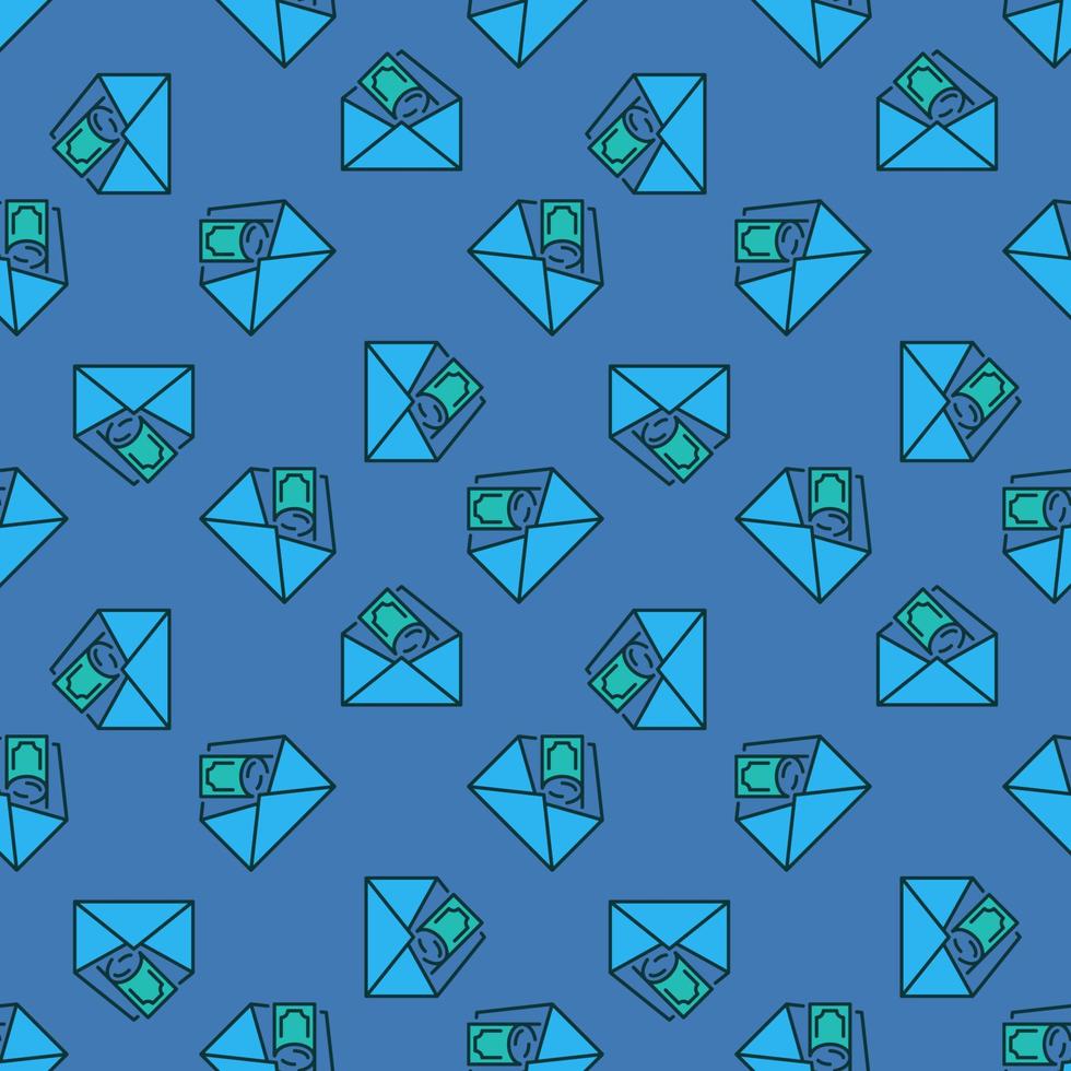 Envelope with Money vector blue line seamless pattern