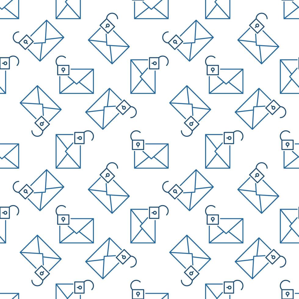 Envelope with Open Padlock vector outline seamless pattern