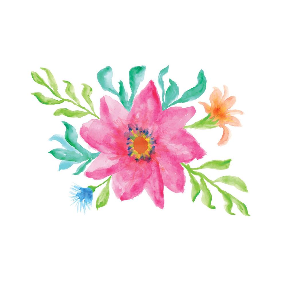 Watercolor flowers on a white background. Watercolor painting of pink flowers with green leaves. Colorful watercolor flower design vector