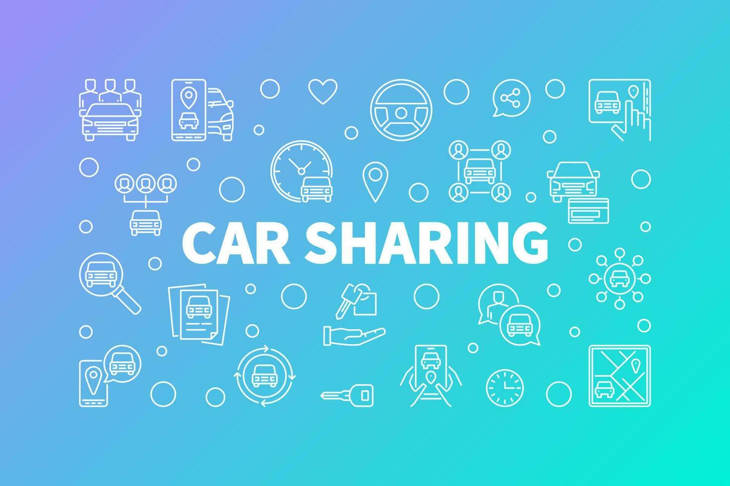 Car Sharing outline minimal banner - Carsharing concept vector horizontal illustration