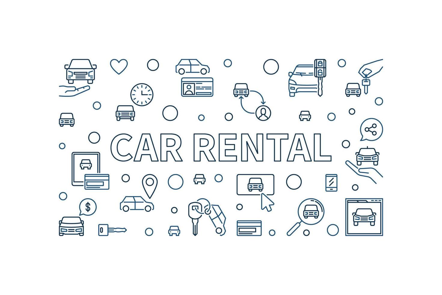 Car Rental creative horizontal banner - Rent a Vehicle vector line illustration