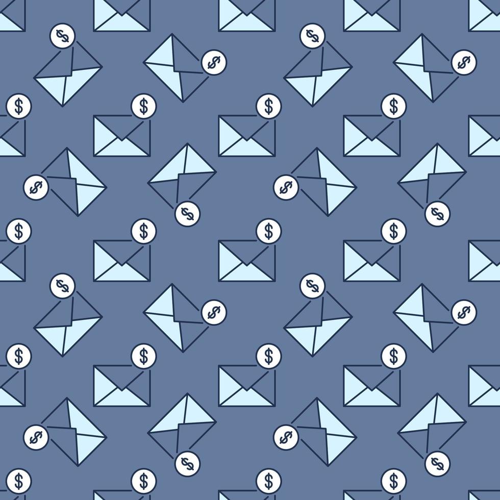 Dollar Sign and Envelope vector Email colored seamless pattern