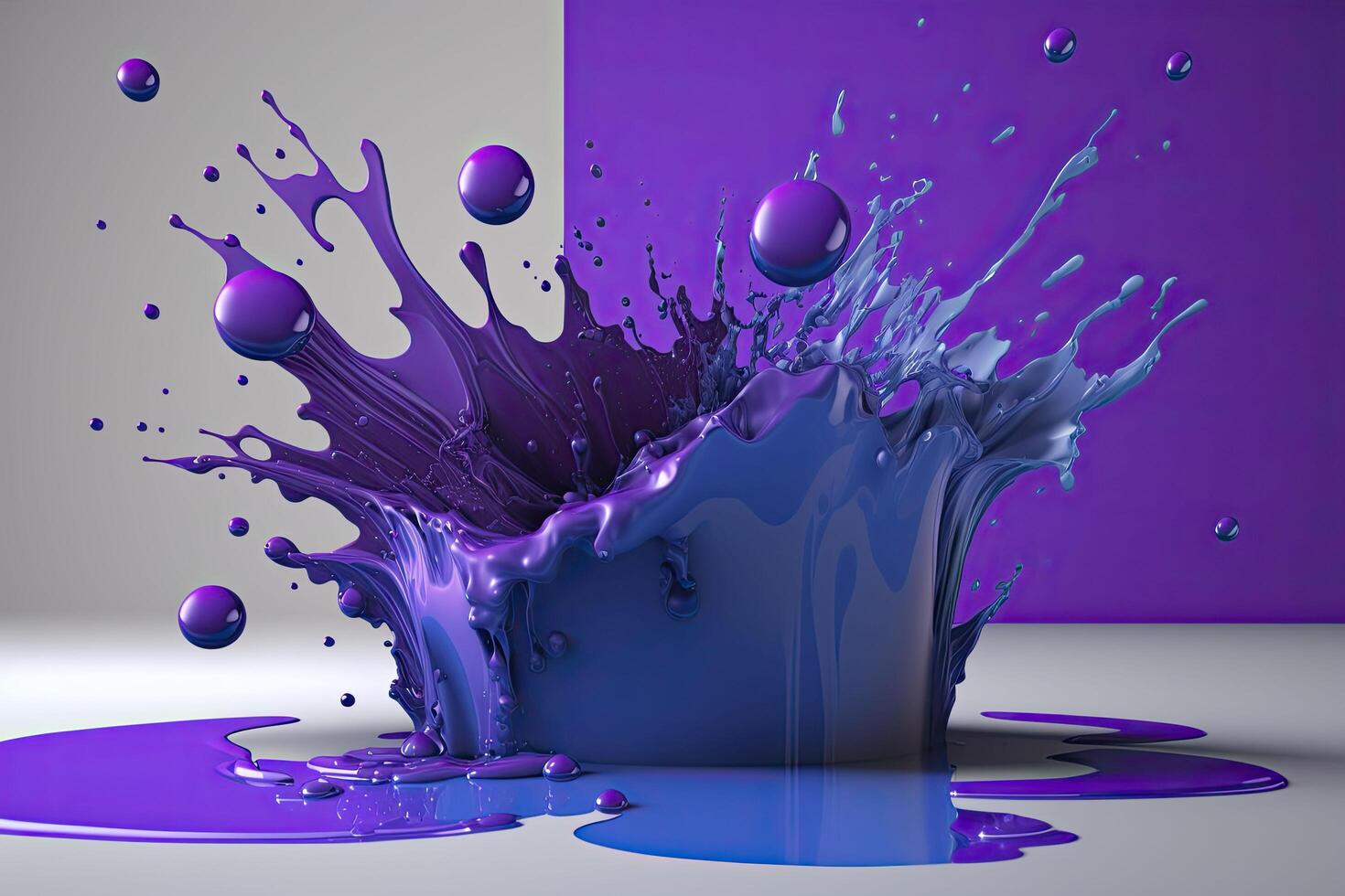 3d fluid brush strokes. Explosion of blue and purple paint drips. . photo