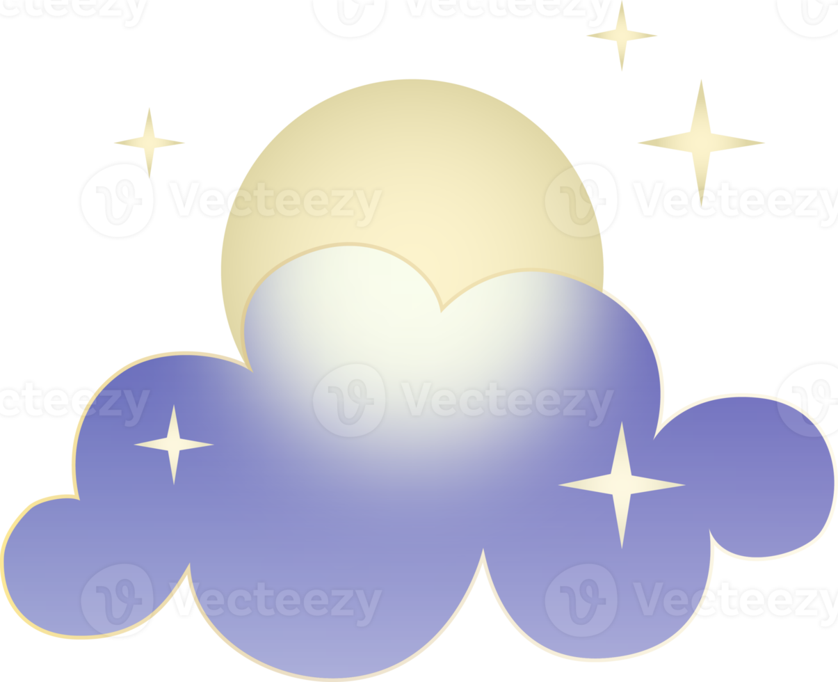 Winter or summer season weather icon. Glassmorphism style symbols for meteo forecast app. Night sing. Moon, stars and clouds. PNG illustrations