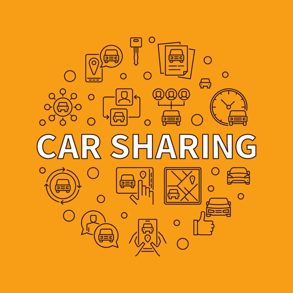 Car Sharing outline circle shaped banner - Carsharing concept vector round illustration