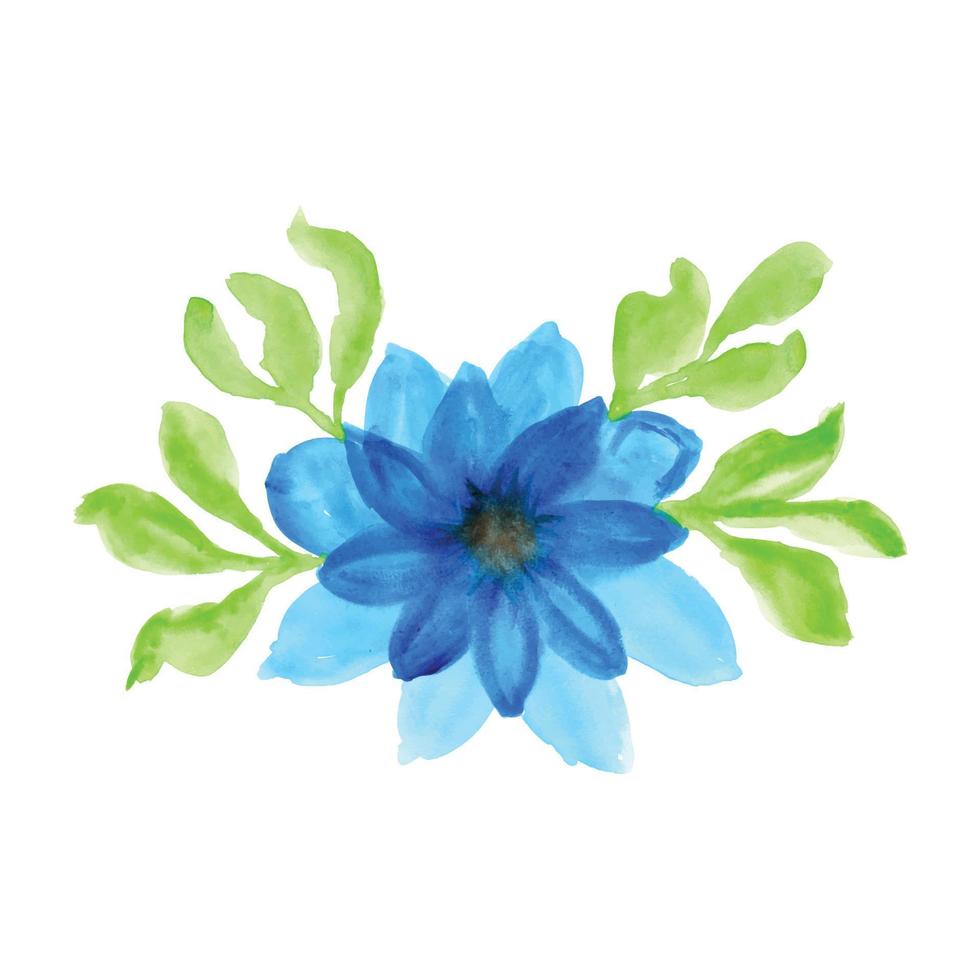 un acuarela pintura de un azul flor con verde hojas. vistoso acuarela flor diseño. acuarela flor ilustración vector