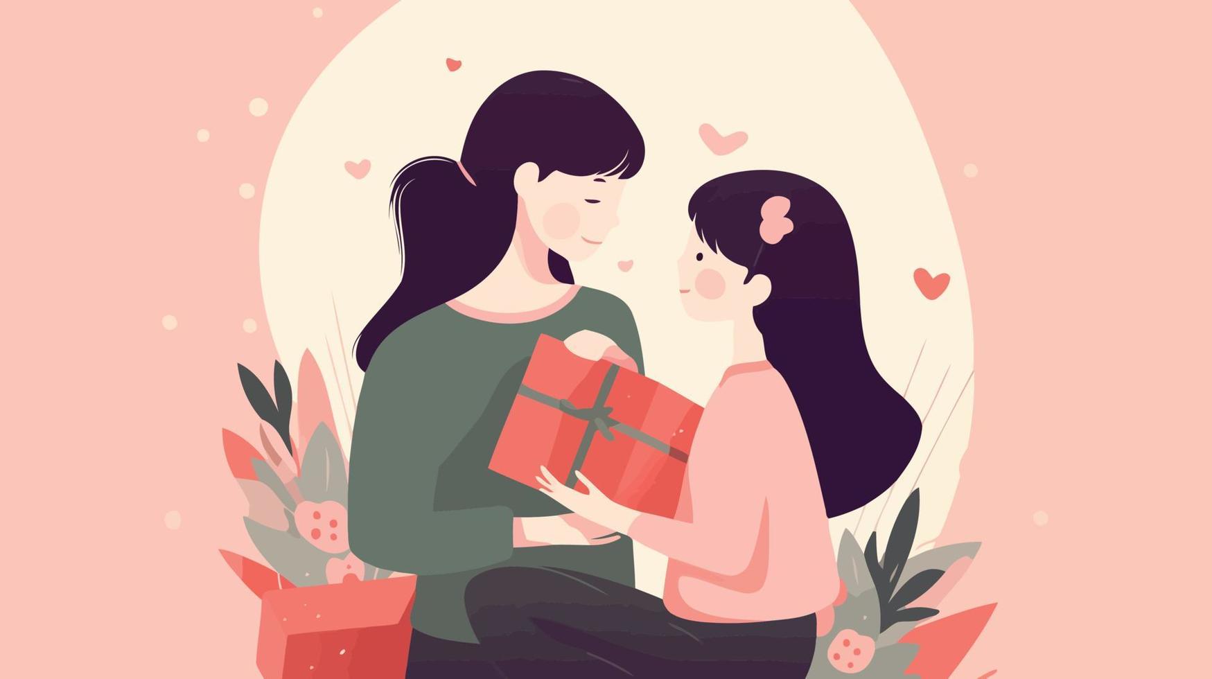 madres día mujer con niño y regalo vector