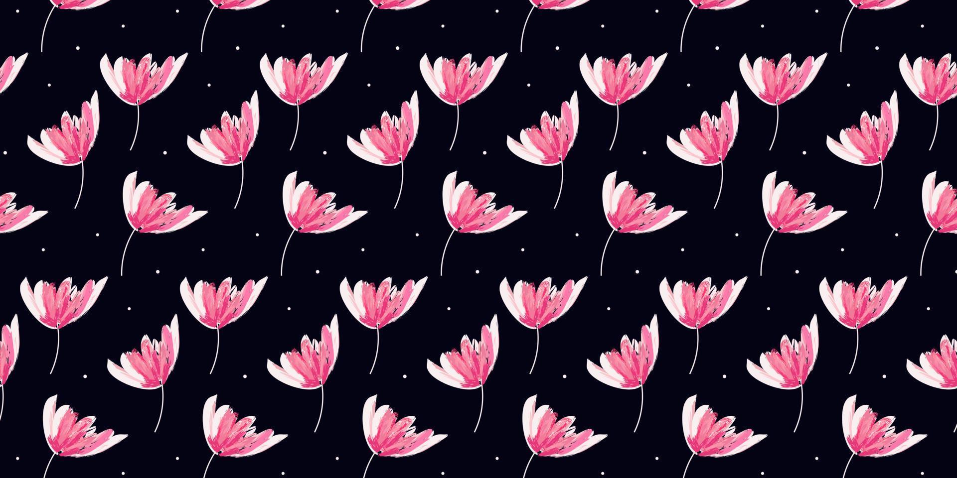 Beautiful Ink brush style pink rose seamless pattern on dark background. Find fill pattern on swatches vector