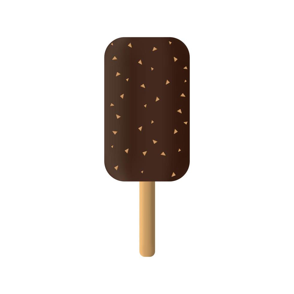 Flat chocolate ice cream with topping on a stick isolated on white background vector