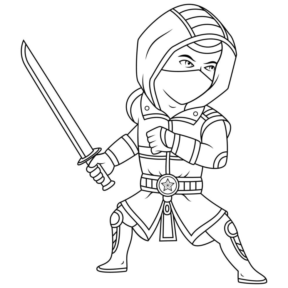 ninja chibi mascota logo línea Arte vector