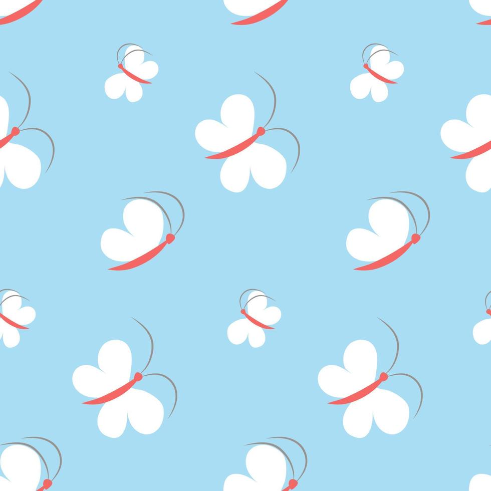 Seamless pattern with butterflies on blue. Background, backdrop vector