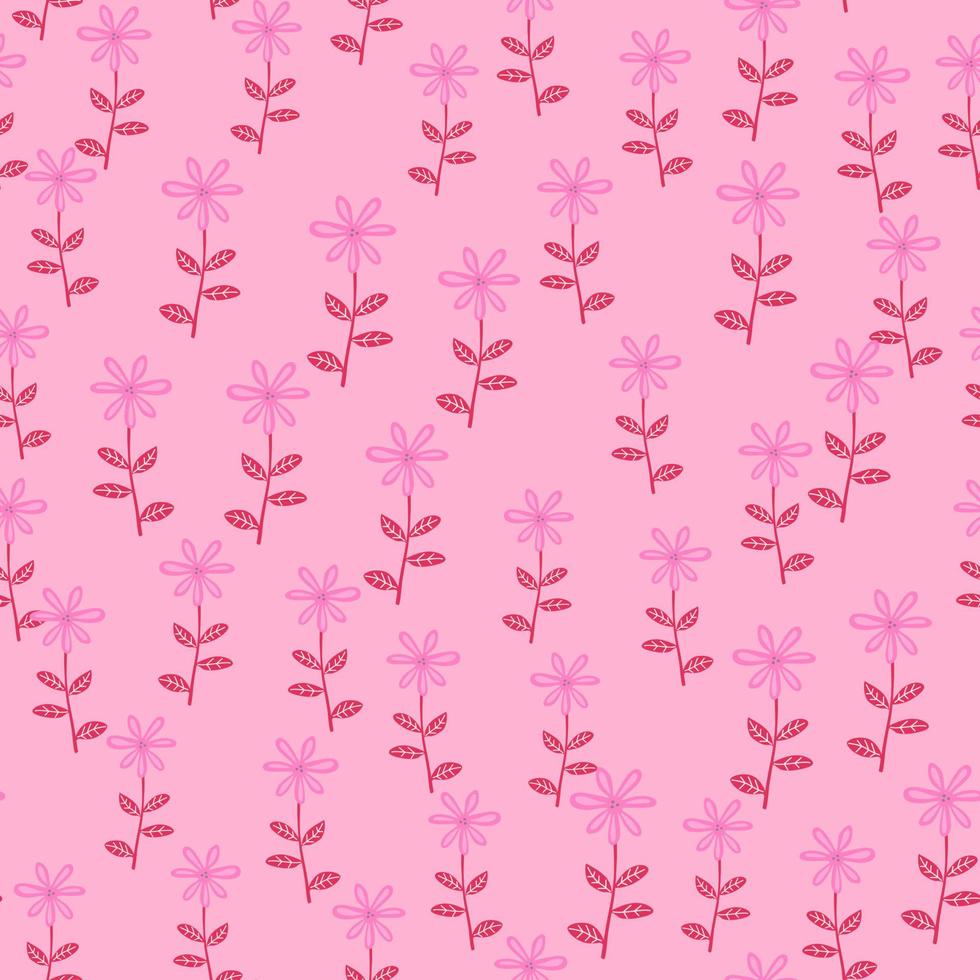 Cute flower seamless pattern. Naive art style. Hand drawn floral endless background. vector