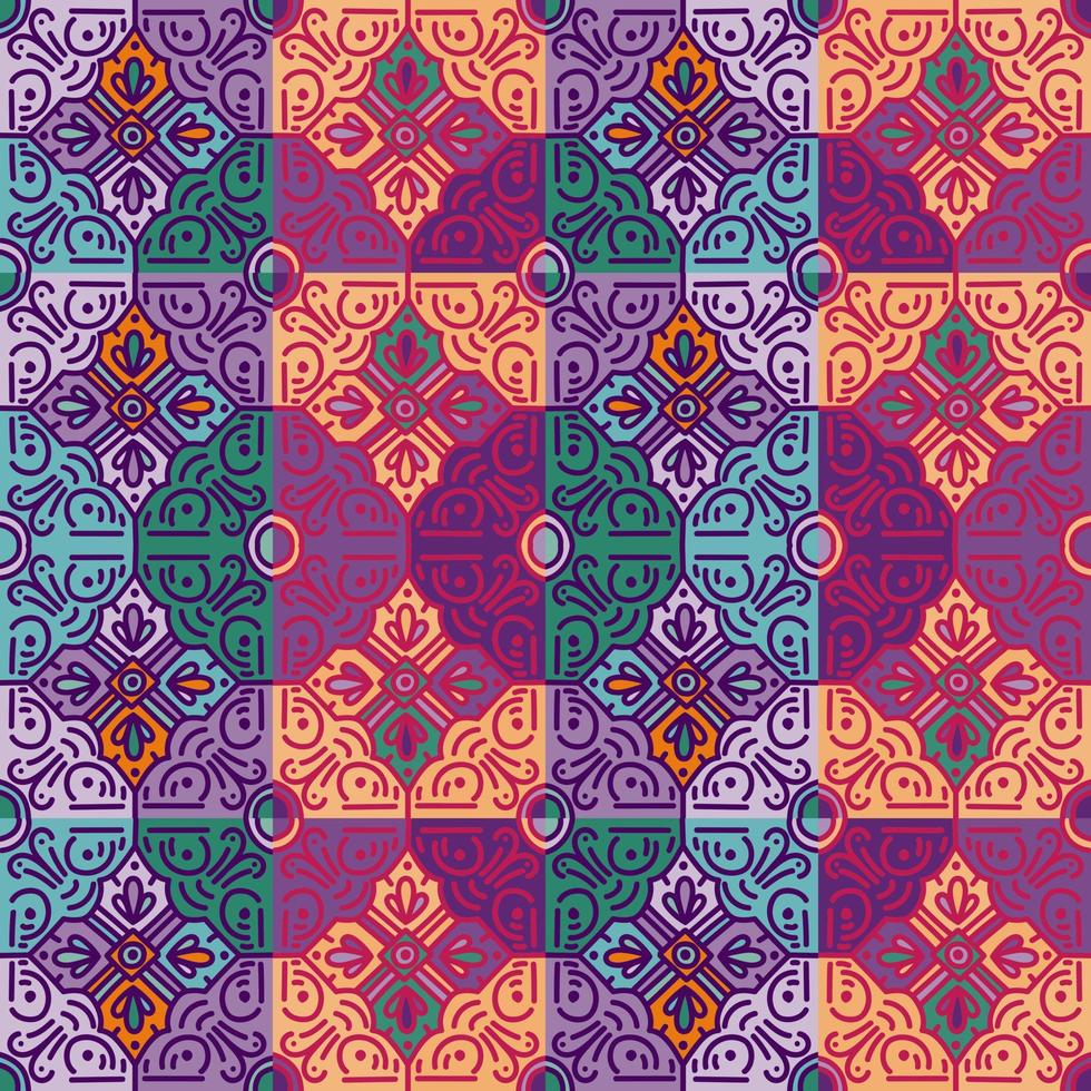 Ethnic floral mosaic seamless pattern. Abstract geometric ornamental wallpaper. vector