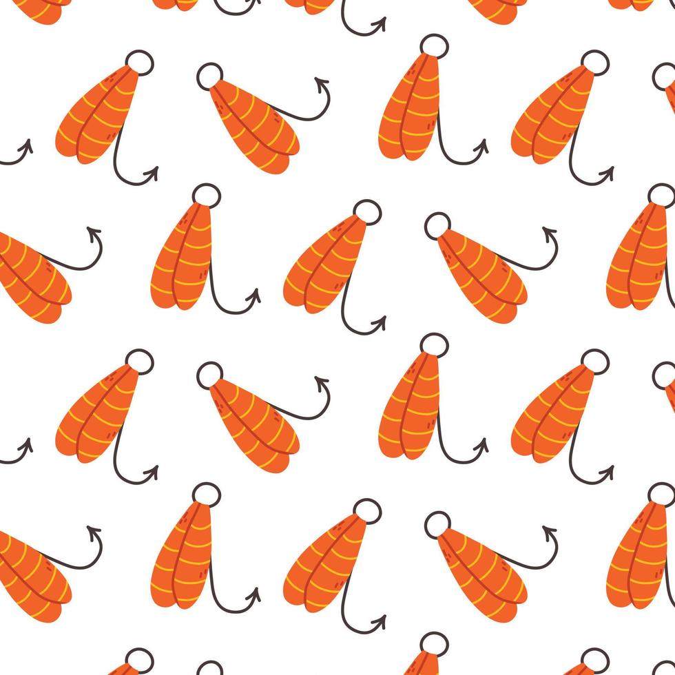 Seamless pattern with fish bait in flat style. Fishing tackle print. Vector illustration. Pattern with fishing.