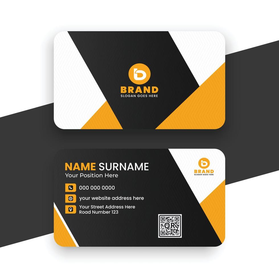 Abstract Corporate Business Card design vector template with Black, white and Orange Color