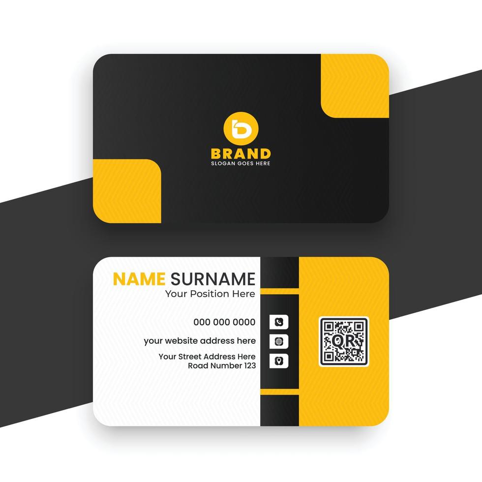 Modern abstract Yellow, Black and White color combination rounded corporate business card design vector template