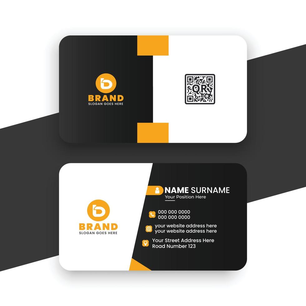 Simple business card design with yellow and black color rounded vector template