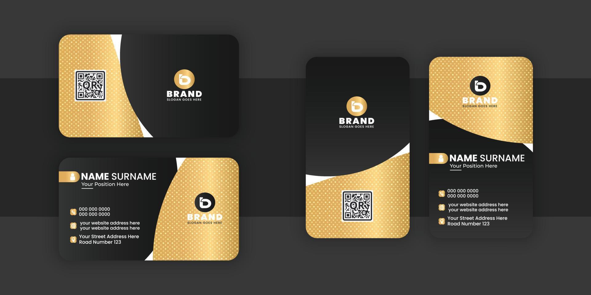 Golden and black color luxury business card design horizontal and vertical vector template