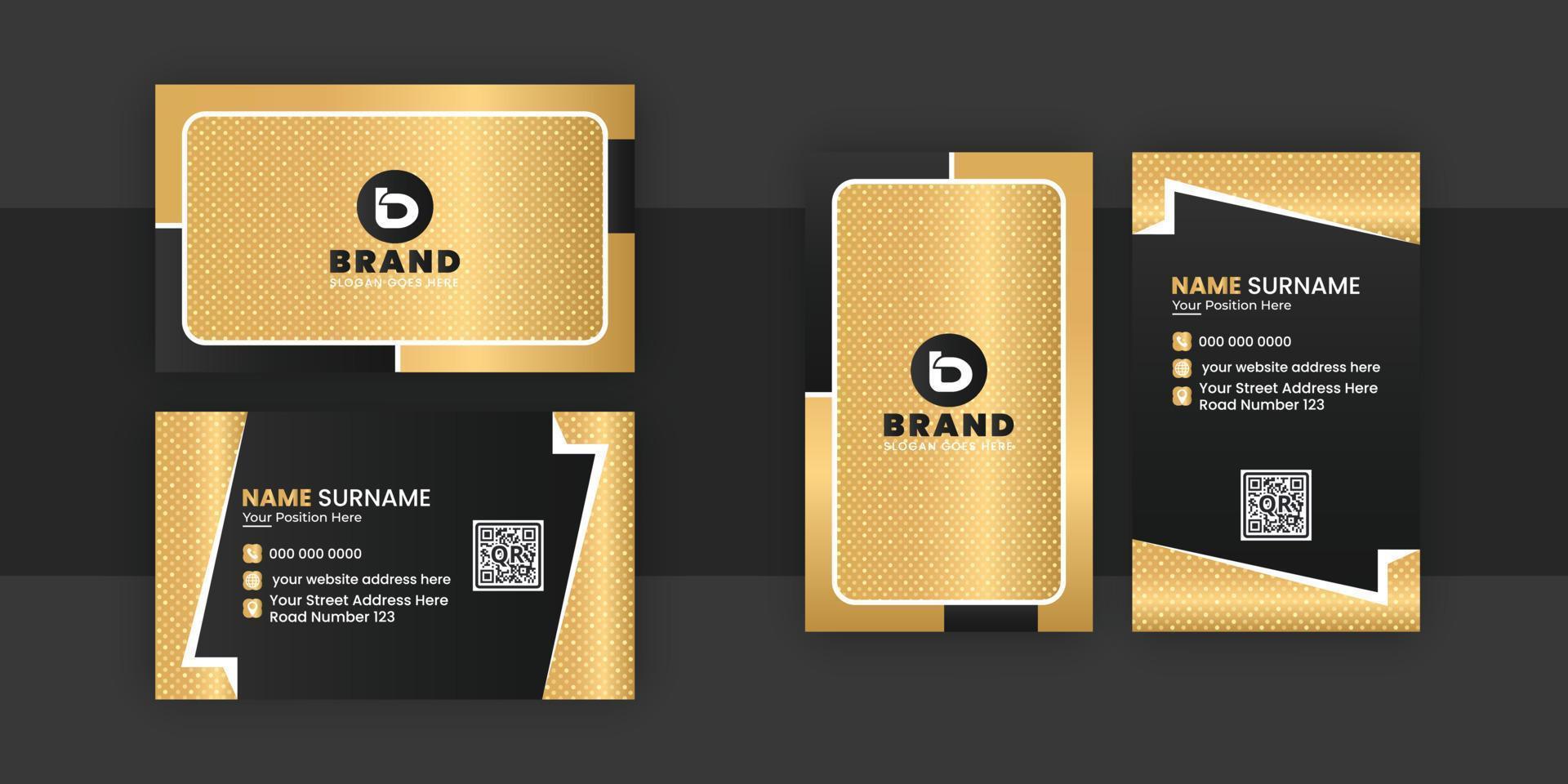 Luxury golden and black color business card horizontal and vertical vector template design