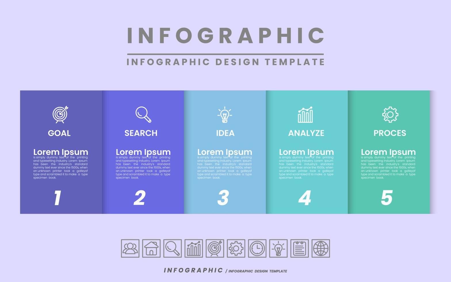 Infographic template design with icons and 5 options or steps. Five colorful rectangular elements.square template design. Presentation business infographic template. Illustration vector 10 eps.