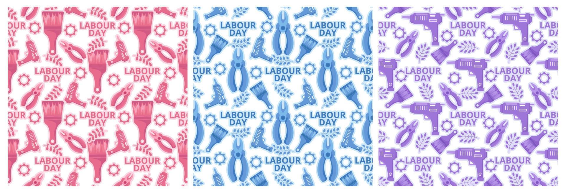 Set of Happy Labor Day Seamless Pattern Design Illustration with Different Professions in Element Template Hand Drawn vector
