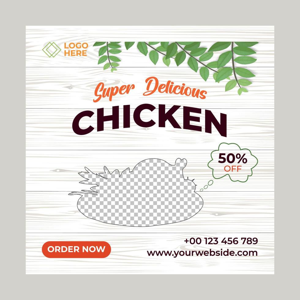 Super Delicious chicken- social media post template. Suitable for social media posts and web or internet ads. Vector illustration with Photo College.