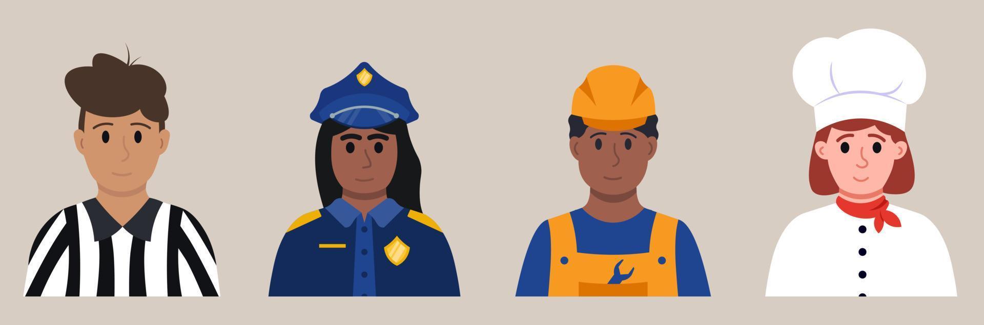 retratos de diferente profesiones gente. plano estilo vector ilustración