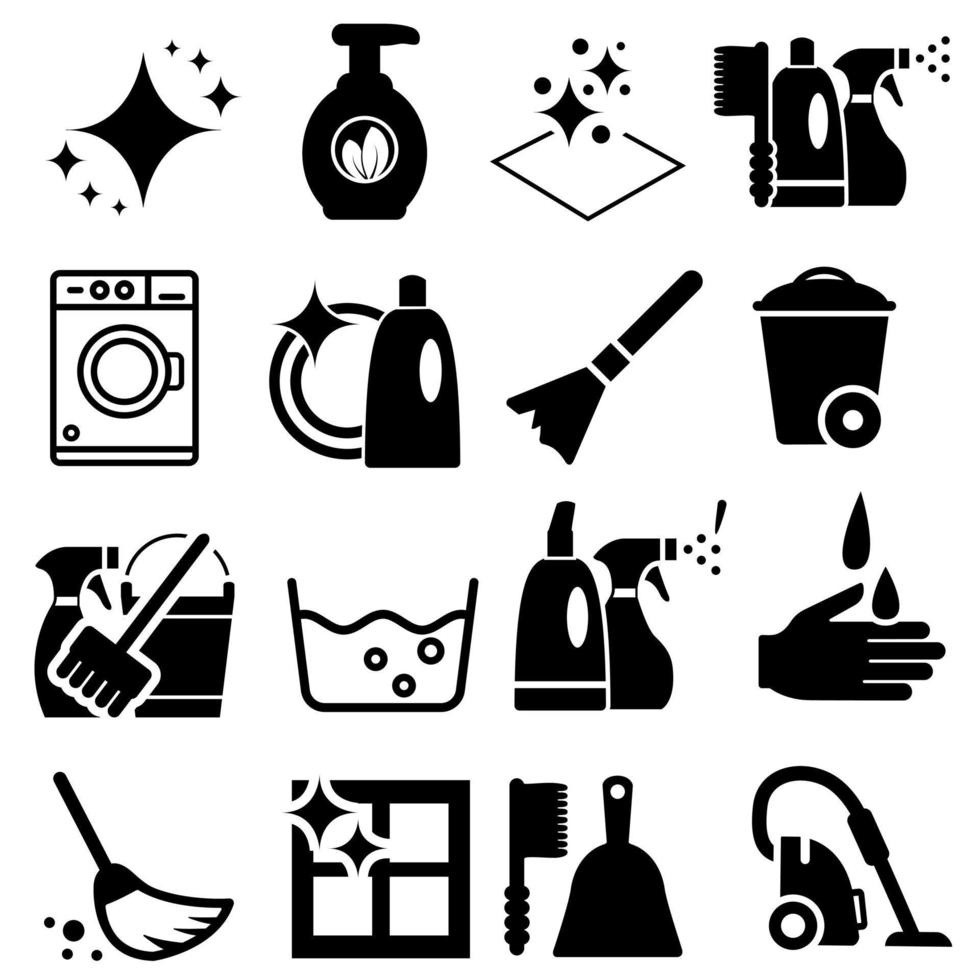 Clean vector icons set. cleaning illustration sign collection. wash symbols.