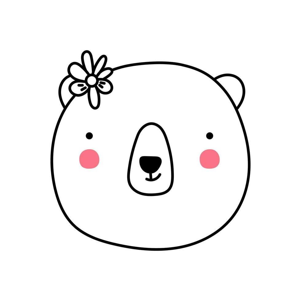 Cute Bear Face, scandinavian style. Hand Drawn vector illustration character. Element for print, postcard and poster isolate on white