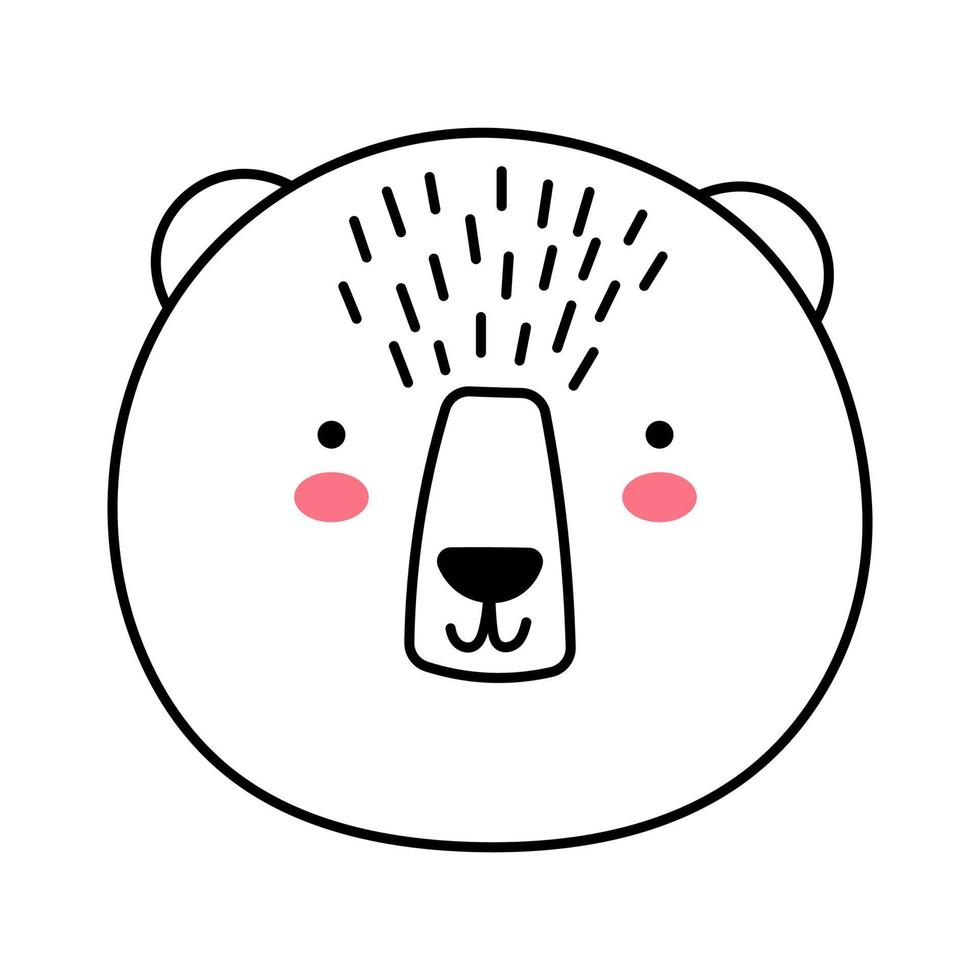 Bear Face Doodle style. Vector illustration. Element for print, postcard and poster isolate on white background.