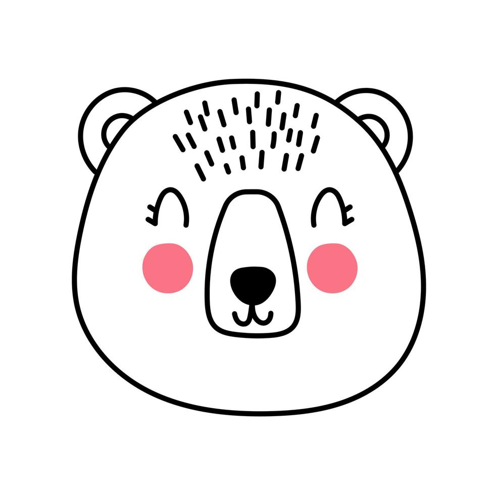 Childish cute Bear Face. Element for print, postcard and poster isolate on white background. Vector illustration