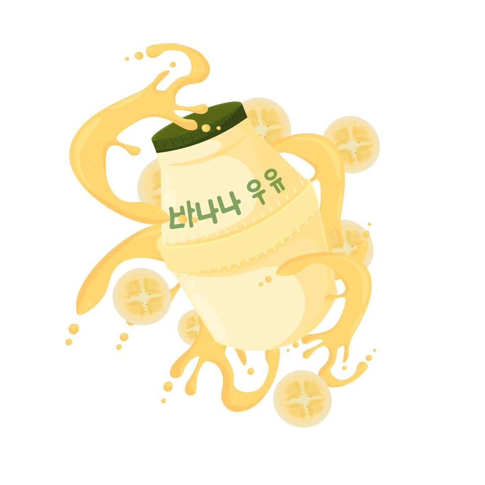 Logo Illustration of Fresh Korean Banana Milk Splashing From a Bottle vector
