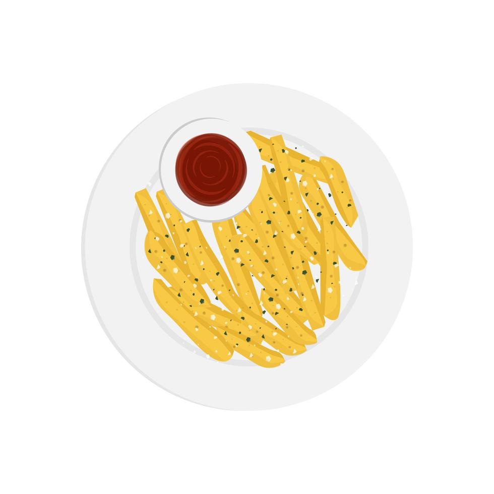 French Fries Illustration Logo On A Plate With Sauce vector