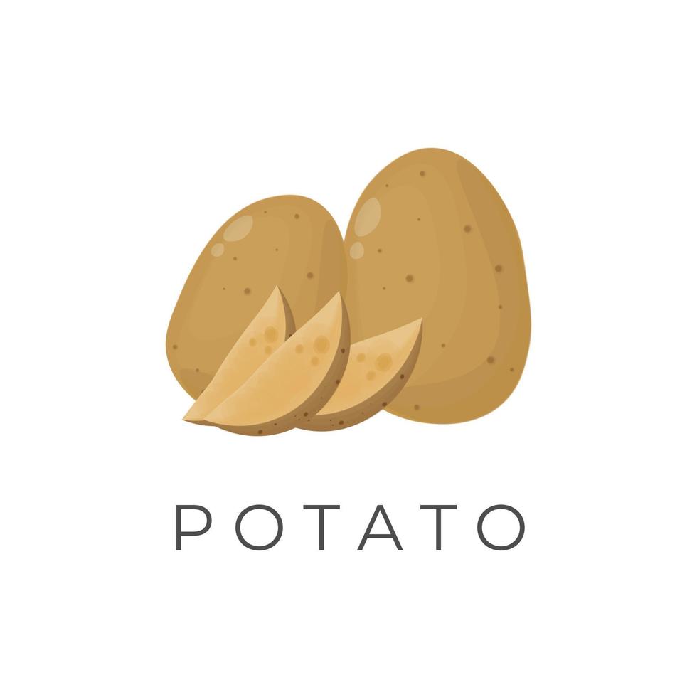 Cut And Whole Fresh Potato Root Vector Illustration Logo