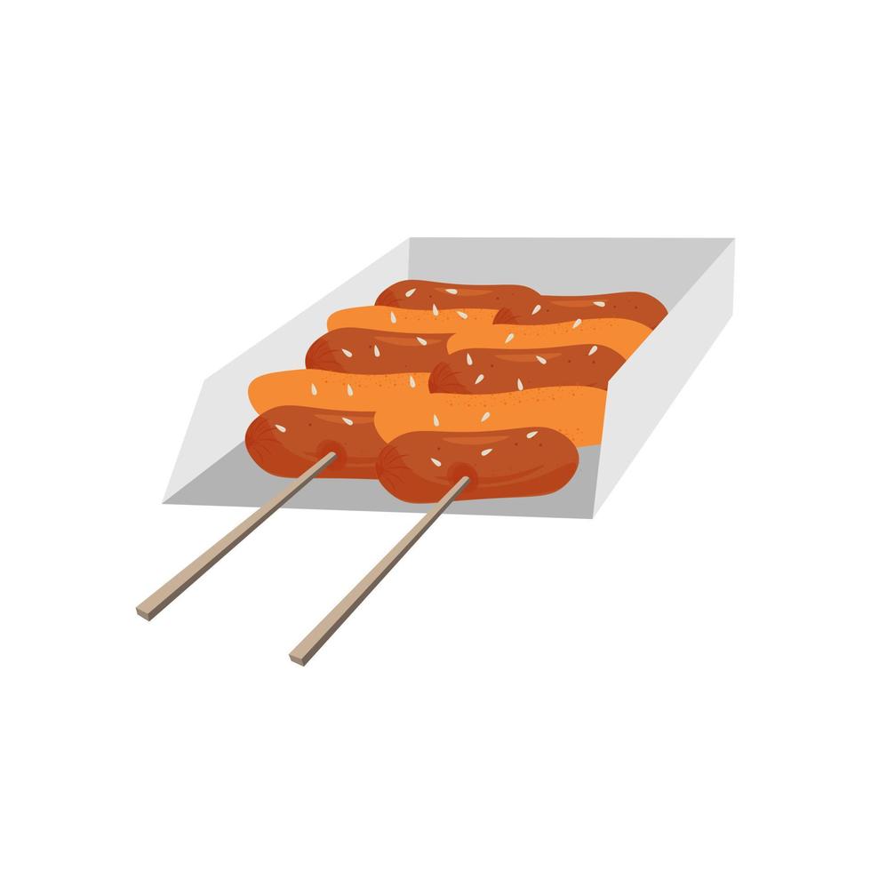 entonces tteok entonces tteok coreano calle comida ilustración logo en un papel plato vector