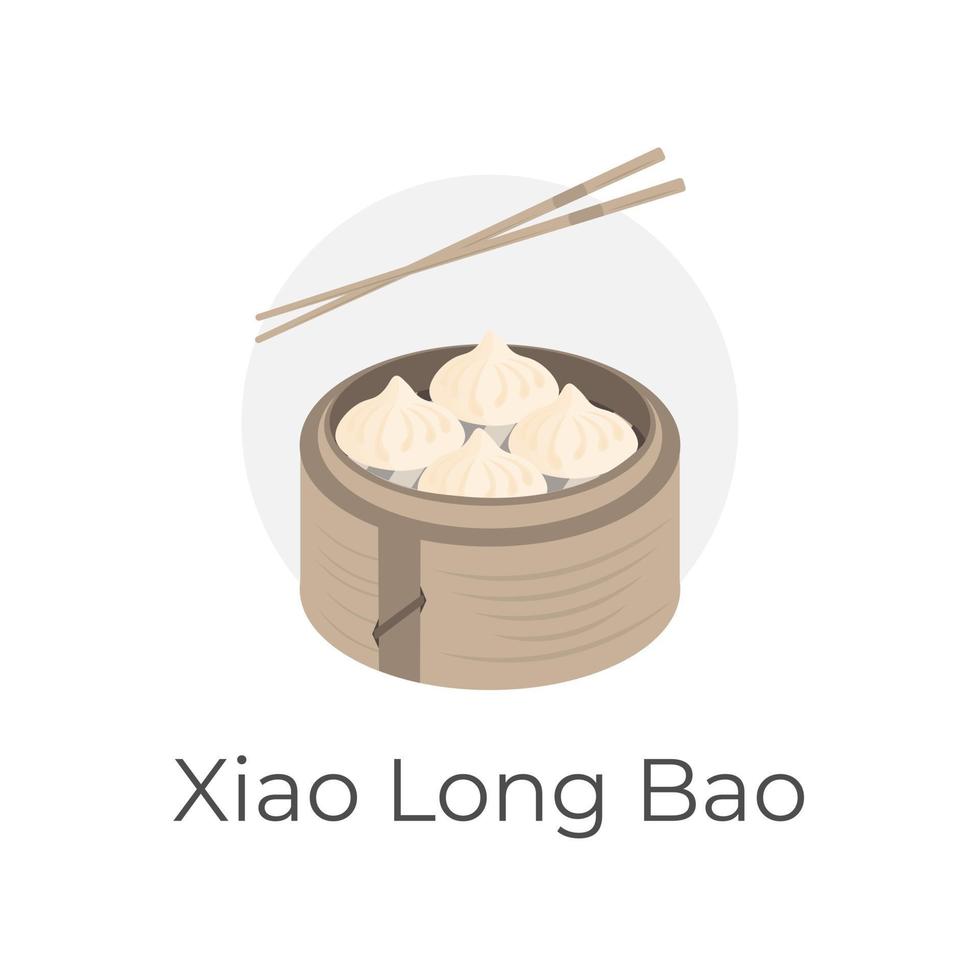 Illustration logo of dumpling Xiao Long Bao or shoronpou stuffed bun in a bamboo steamer vector