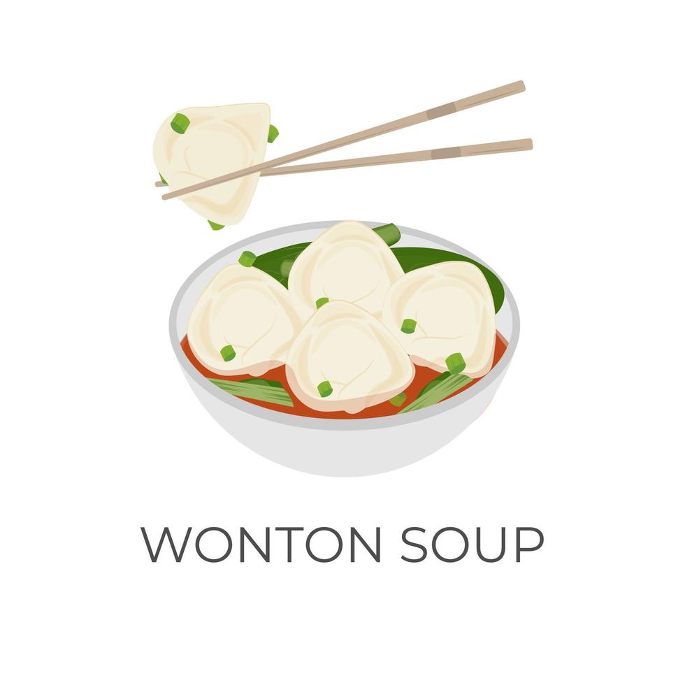 picante Szechuan Wonton sopa empanadillas ilustración logo vector